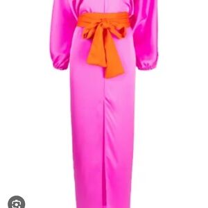 Cynthia Rowley Pink and Orange Bishop Sleeve Cocktail Gown